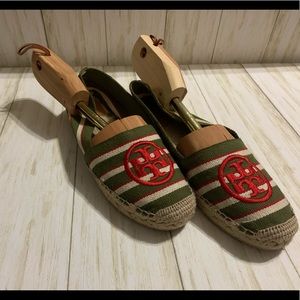 Tory Burch Green Espadrilles Beach Canvas Flats 6